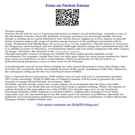 Essay On Nuclear Energy | PDF