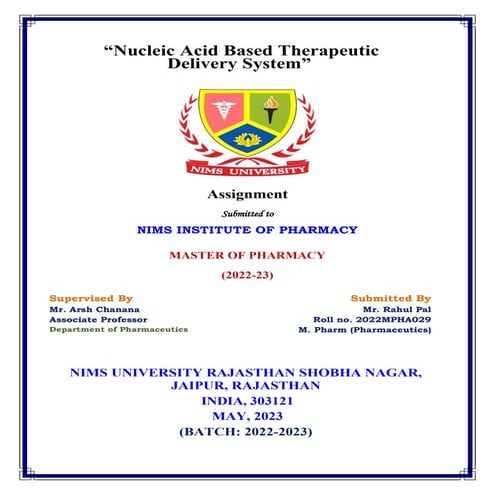 Nucleic Acid Based Therapeutics Delivery Pdf