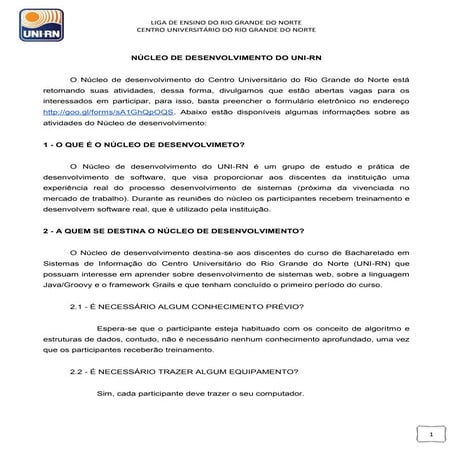 Atividades do Núcleo