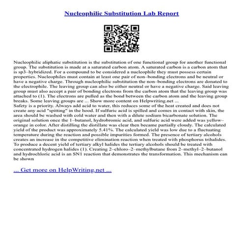Nucleophilic Substitution Lab Report