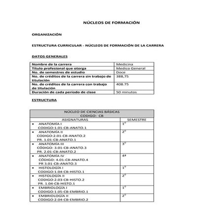 Nucleos de formacion medicina
