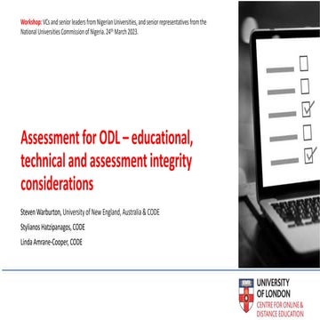Assessment for Online and Distance Learning: the six critical areas to address