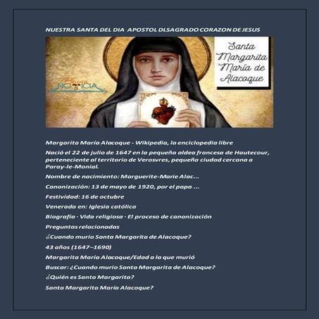 Nuestra santa del dia  apostol dlsagrado corazon de jesus