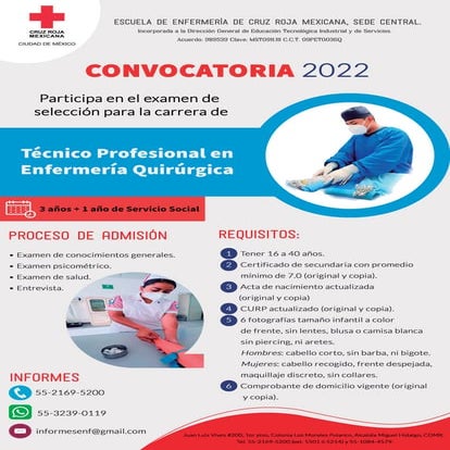 CONVOCATORIA 2022 ESCUELA DE ENFERMERÍA DE CRUZ ROJA MEXICANA