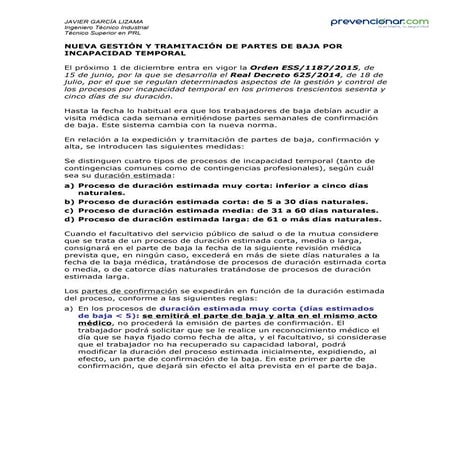 Nueva gestión y tramitación de partes de baja por incapacidad temporal ...