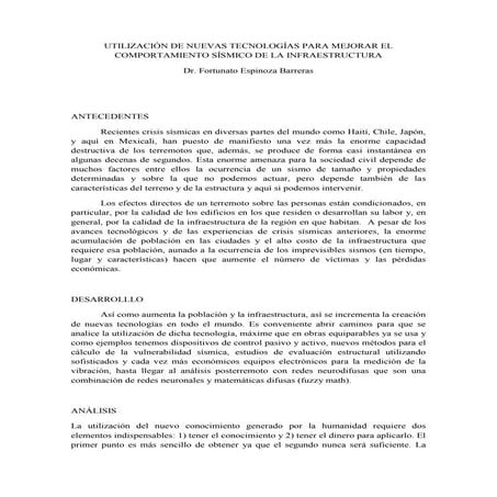 Utilización de Nuevas Tecnologias para mejorar el comportamiento sísmico de l...