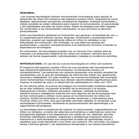 TEMA NUEVAS TECOLOGIAS EN NIÑOS CON AUTISMO