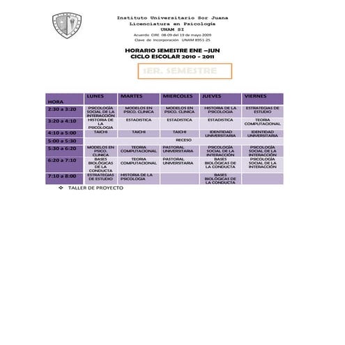 Nuevo horario primer semestre
