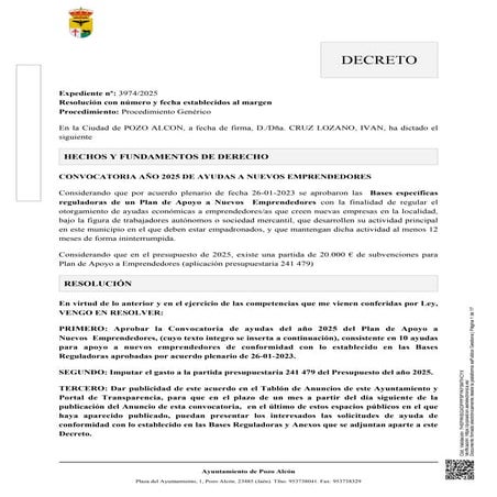CONVOCATORIA DE AYUDAS A NUEVOS EMPRENDEDORES