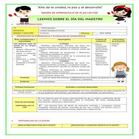 2º U1 S4 SESION D4 PLAN LECTOR DIA DE LA EDUCACION MAESTRAS DE PRIMARIA ...