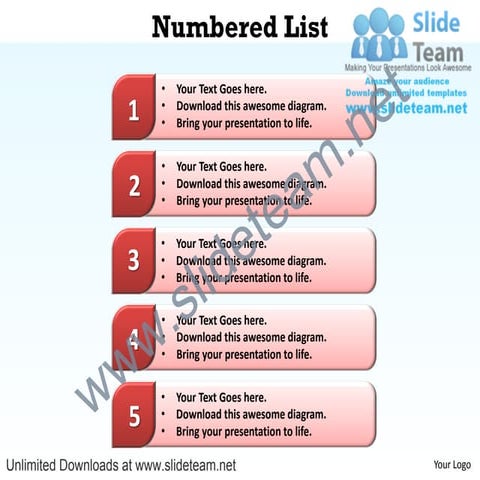 Numbered list powerpoint slides presentation diagrams templates