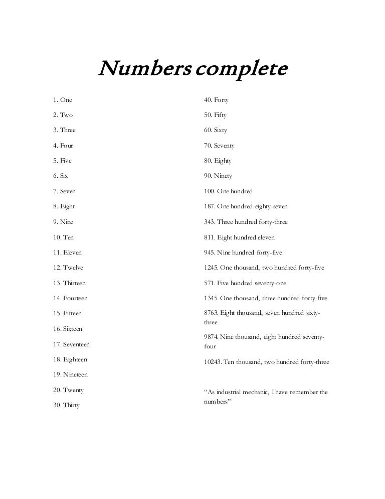 Numbers Complete