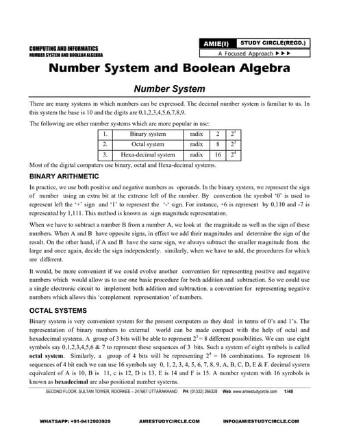 Number System and Boolean Algebra
