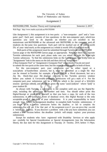 MATH2088/2988 Number Theory and Cryptography Assignments