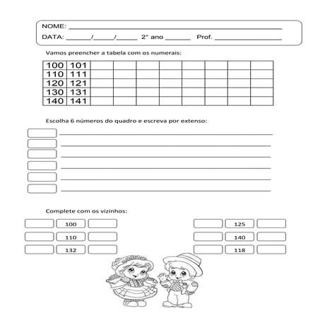 Numerais de 100 a 150