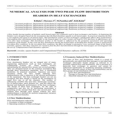 Numerical analysis for two phase flow distribution headers in heat exchangers