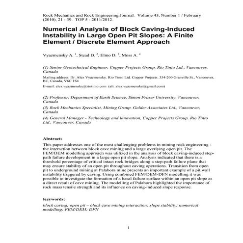 Numerical analysis of block caving induced instability in large open pit slopes