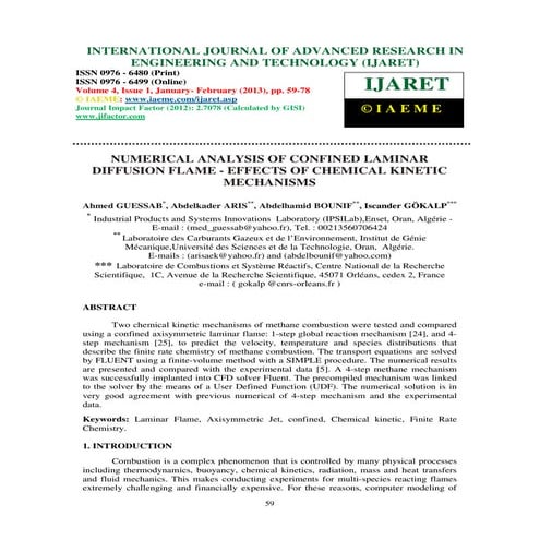 Numerical analysis of confined laminar diffusion    effects of chemical kinet...