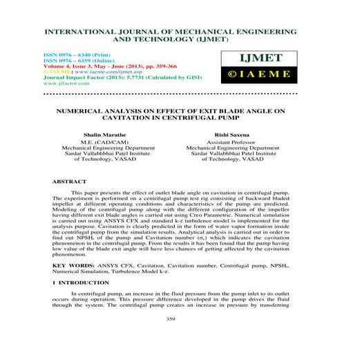 Numerical analysis on effect of exit blade angle on cavitation in ...