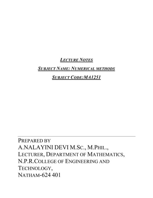 Numerical Methods Numerical Methods
