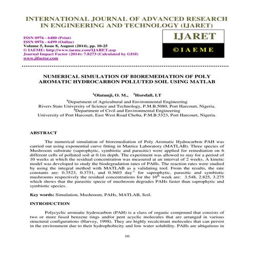 Numerical simulation of bioremediation of poly aromatic hydrocarbon polluted