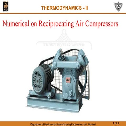 Numericals on  Raciprocating air compressor.ppt