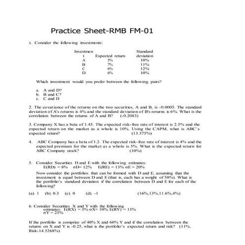 Numericals problem sheet rmb fm 01-3