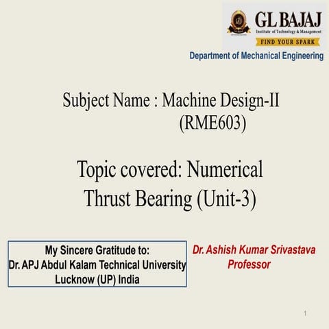 Lecture 7 Numerical  thrust bearing