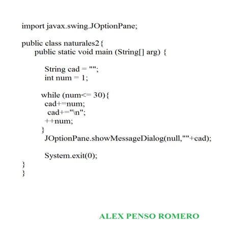 Numeros del 1 30. en java