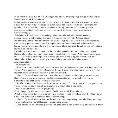 Nur 6053. Mod2 Wk3 Assignment Developing Organizational Policies .docx