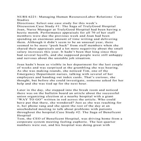 NURS 6221 Managing Human ResourcesLabor Relations Case StudiesDi.docx