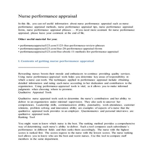 Nurse performance appraisal