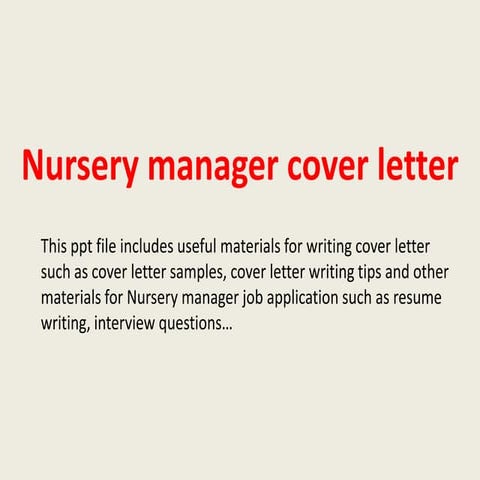 Nursery manager cover letter