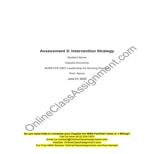NURS FPX 5007 Assessment 3 Intervention Strategy.pdf