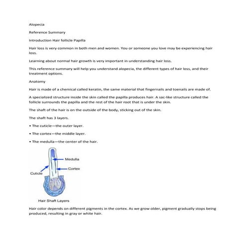 Nursing notes on Alopecia | PDF