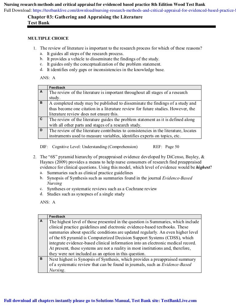 Nursing research methods and critical appraisal for evidenced based p…