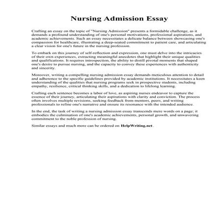 Nursing Admission Essay. Contra Costa College