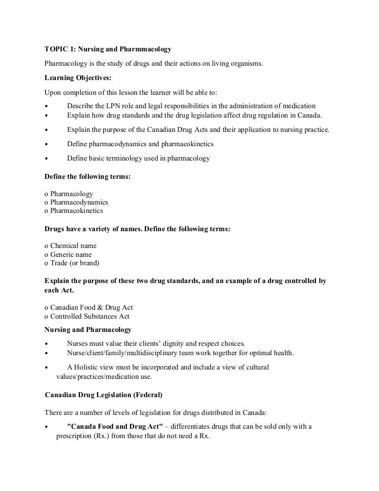 Nursing And Pharmacology Topics 1 10
