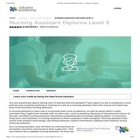 Nursing assistant diploma level 3 - Adams Academy