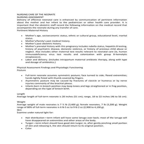 Nursing care of the neonate