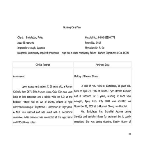 Nursing care plan for Community Acquired Pneumonia 2009 | DOC