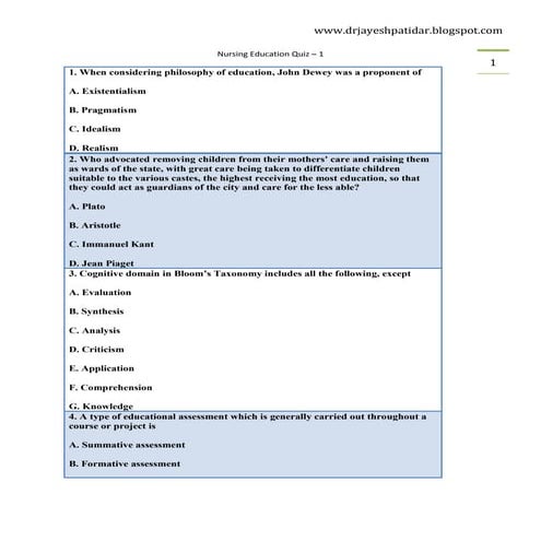 Nursing education quiz