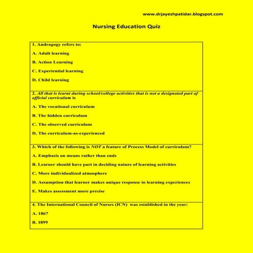 Nursing education quiz