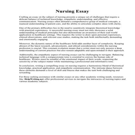 Nursing Essay. Essay On Nursing  Informative Essay On Nurses
