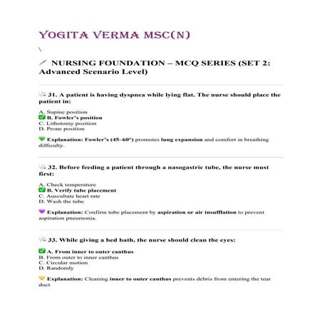 NURSING FOUNDATION MCQ SERIES -02To help students understand, retain, and app...