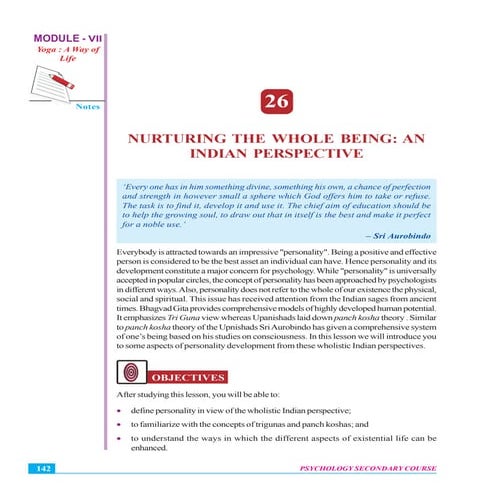 Nurturing the whole being  an indian perspective