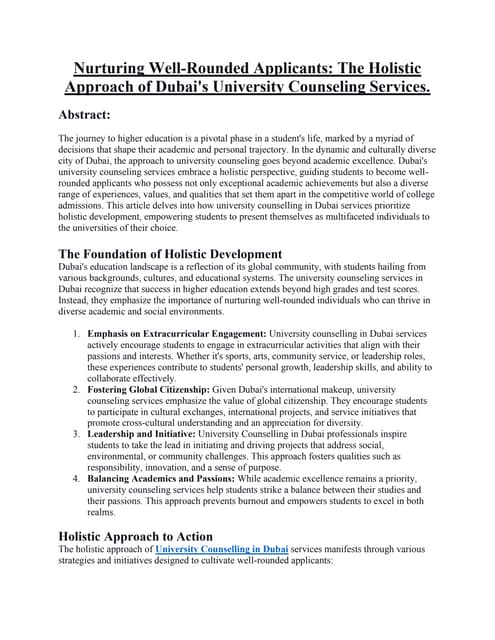 Nurturing Well Rounded Applicants The Holistic Approach Of Dubai S University Counseling Nurturing Well Rounded Applicants The Holistic Approach Of Dubai S University Counseling