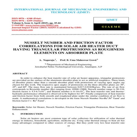 Nusselt number and friction factor correlations for solar air heater duct hav...