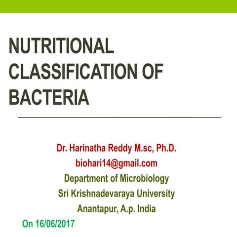 Nutritional classification of bacteria