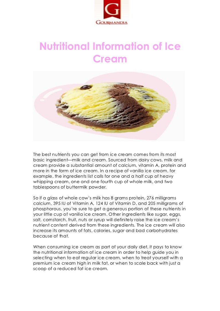 Nutritional information of ice cream
